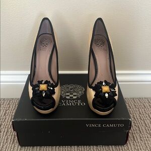 Vince Camuto Genevive Black and Cream Women's Heels